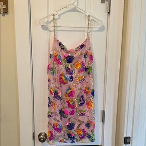 Floral Sequin Ladies Dress - Pink Multicolor size small